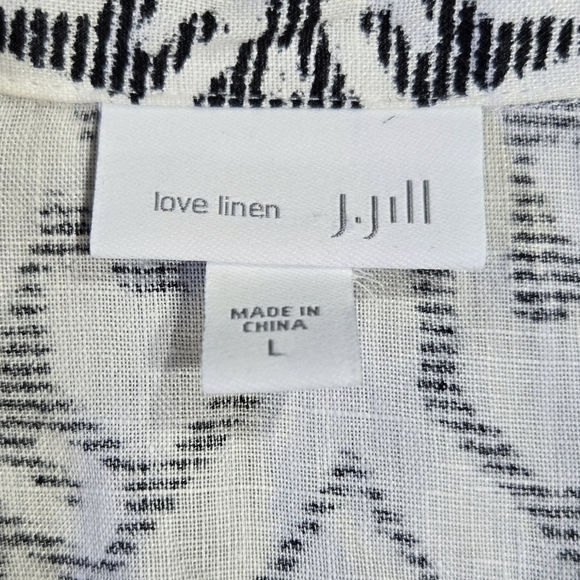 J. Jill Love Linen White Black Abstract Geometric Button-Up Shirt Unique Office - Picture 7 of 9
